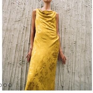ZARA NEW WOMAN COWL SATIN JACQUARD MIDI DRESS